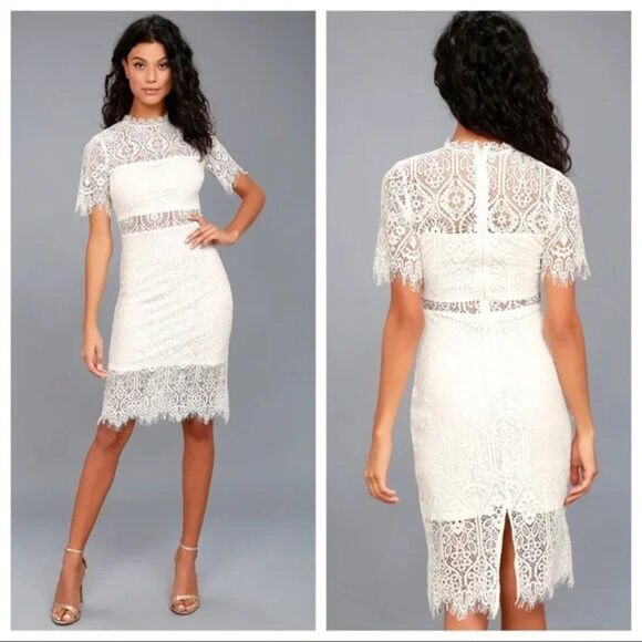 Lulus Remarkable White Short Sleeve Lace Dress Sheer Detail Size Small NEW - Picture 3 of 15